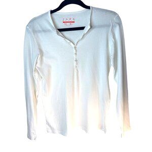 2/$30 ZARA Small Basic White Long Sleeve Henley Shirt Relaxed Fit Cotton